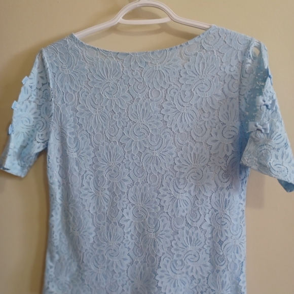 Lace Blouse Top Slit Sleeve W/ Bows Satin Lined Sz S Soft Girl Coquette Blouse - Picture 2 of 12